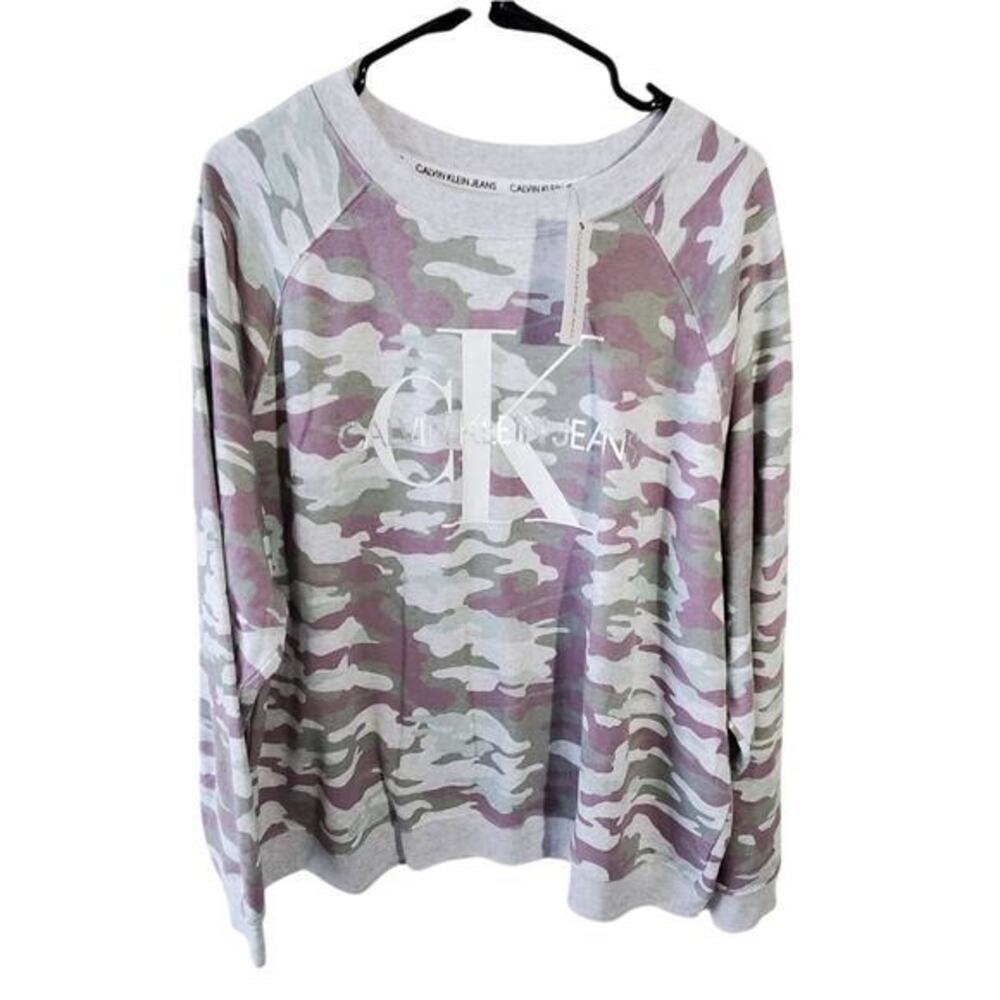 Calvin Klein Jeans Women's 2X Camo Crewneck Long‎ Sleeve Sweatshirt Pullover